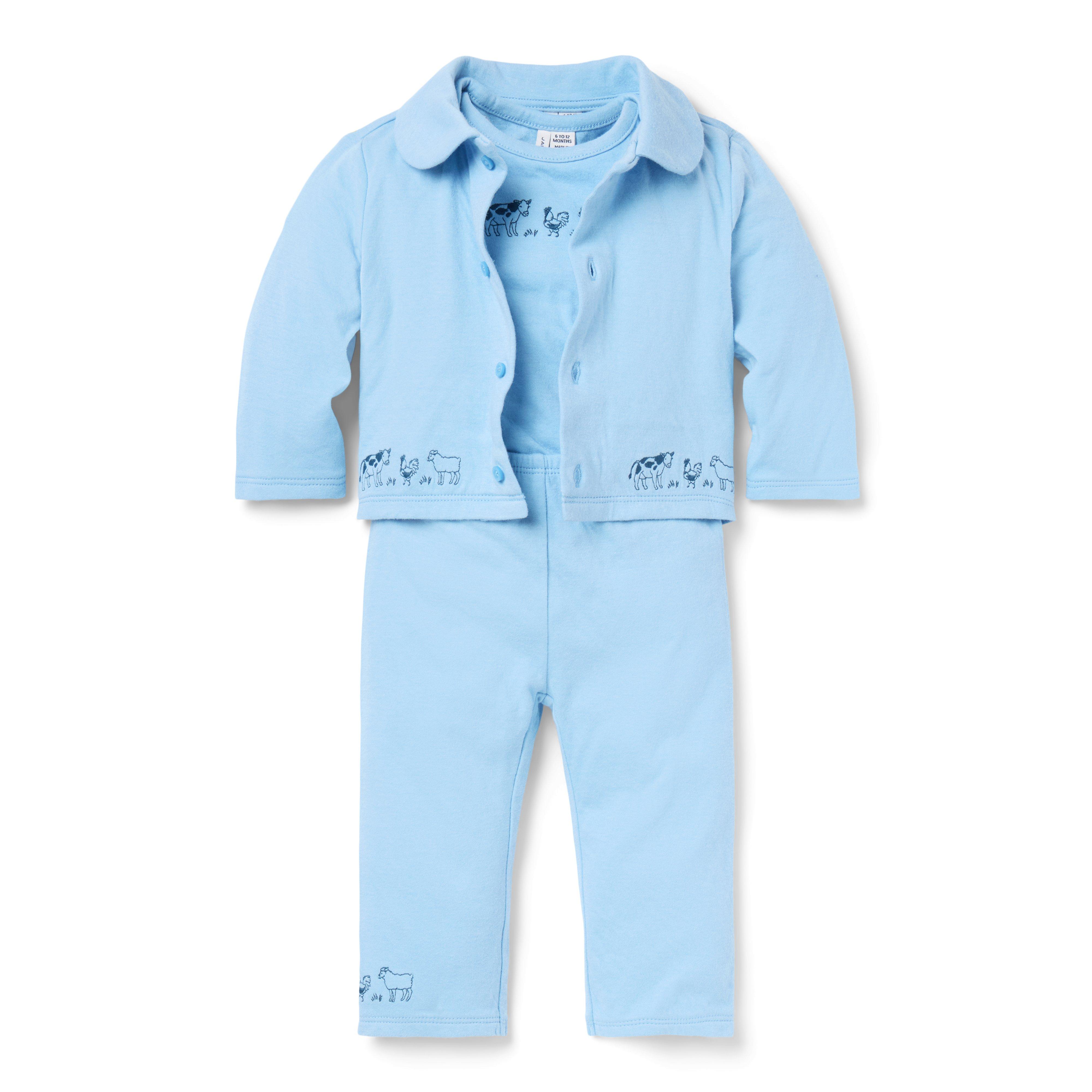 Baby Embroidered Farm Animal 3-Piece Set