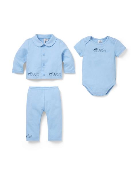 Baby Embroidered Farm Animal 3-Piece Set