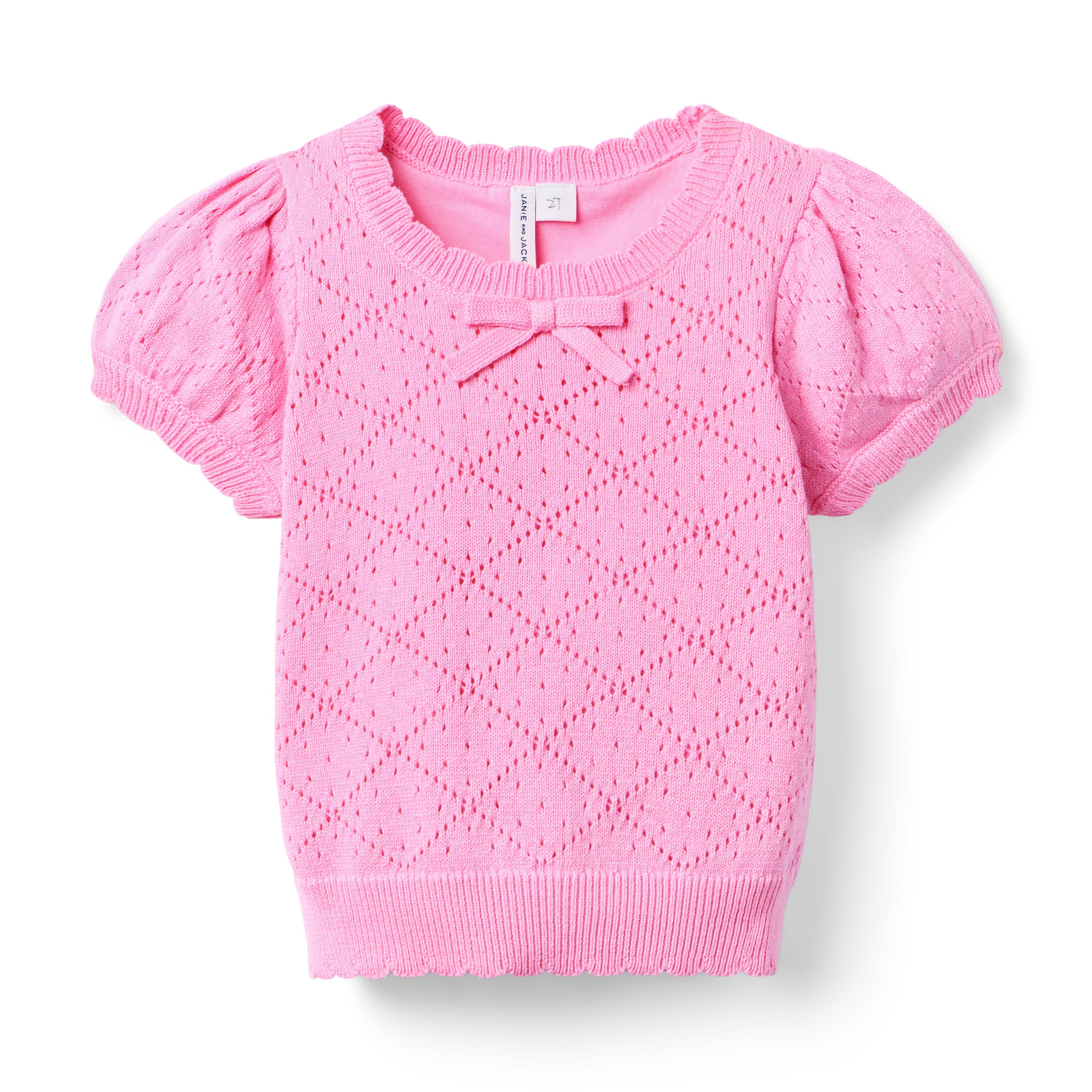 Pointelle Puff Sleeve Sweater Top