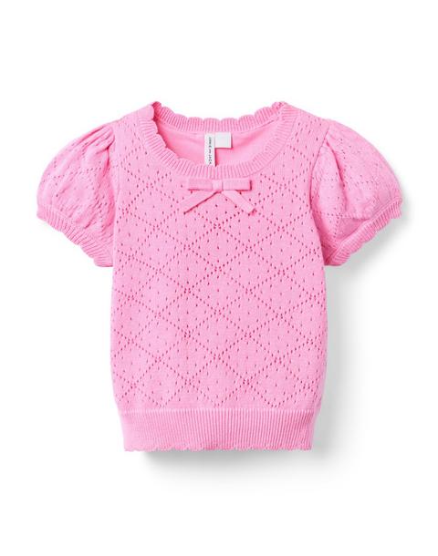 Pointelle Puff Sleeve Sweater Top