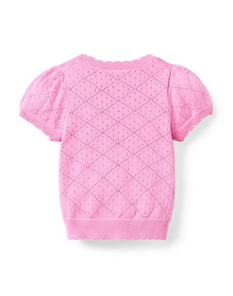 Pointelle Puff Sleeve Sweater Top