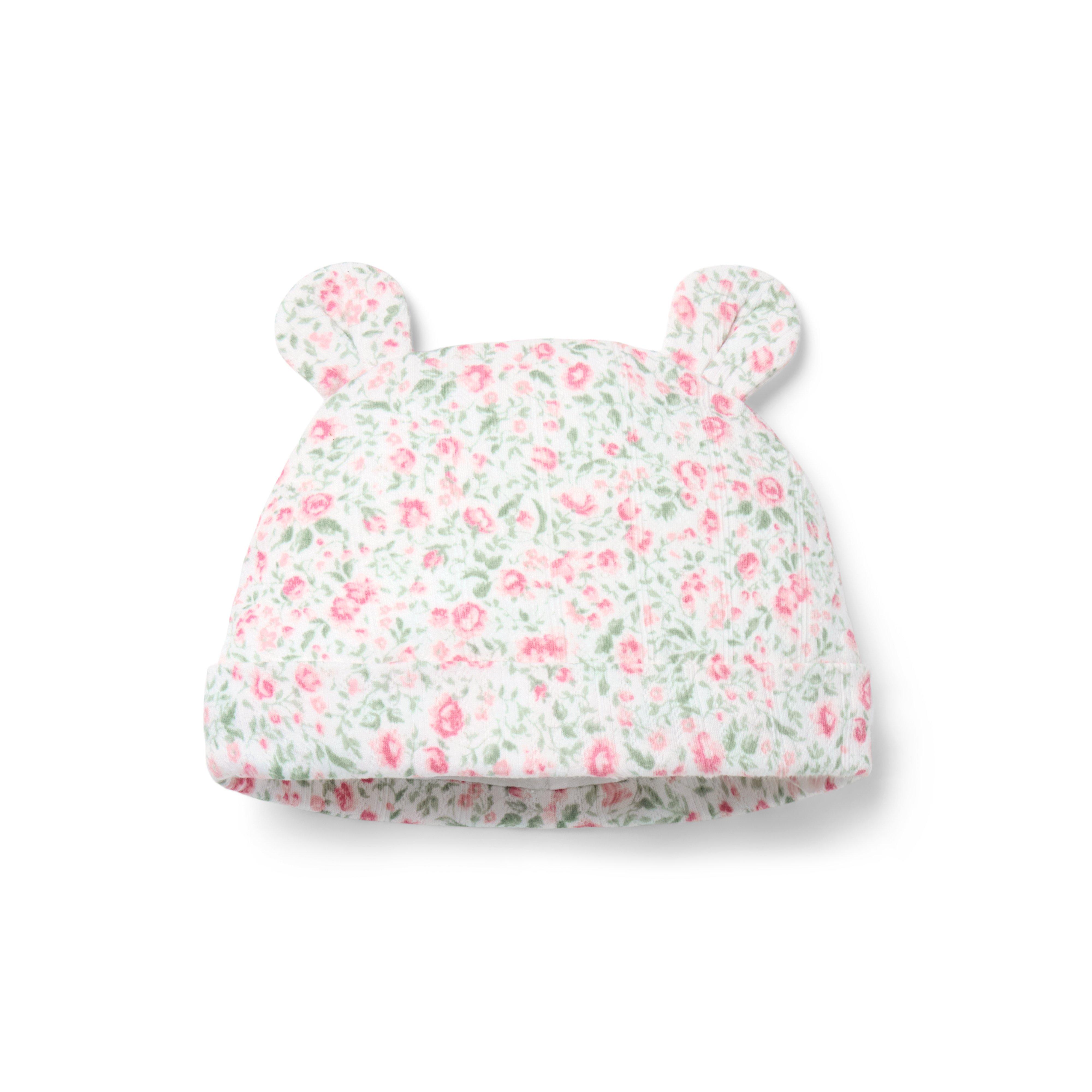 Baby Floral Pointelle Bear Ear Beanie