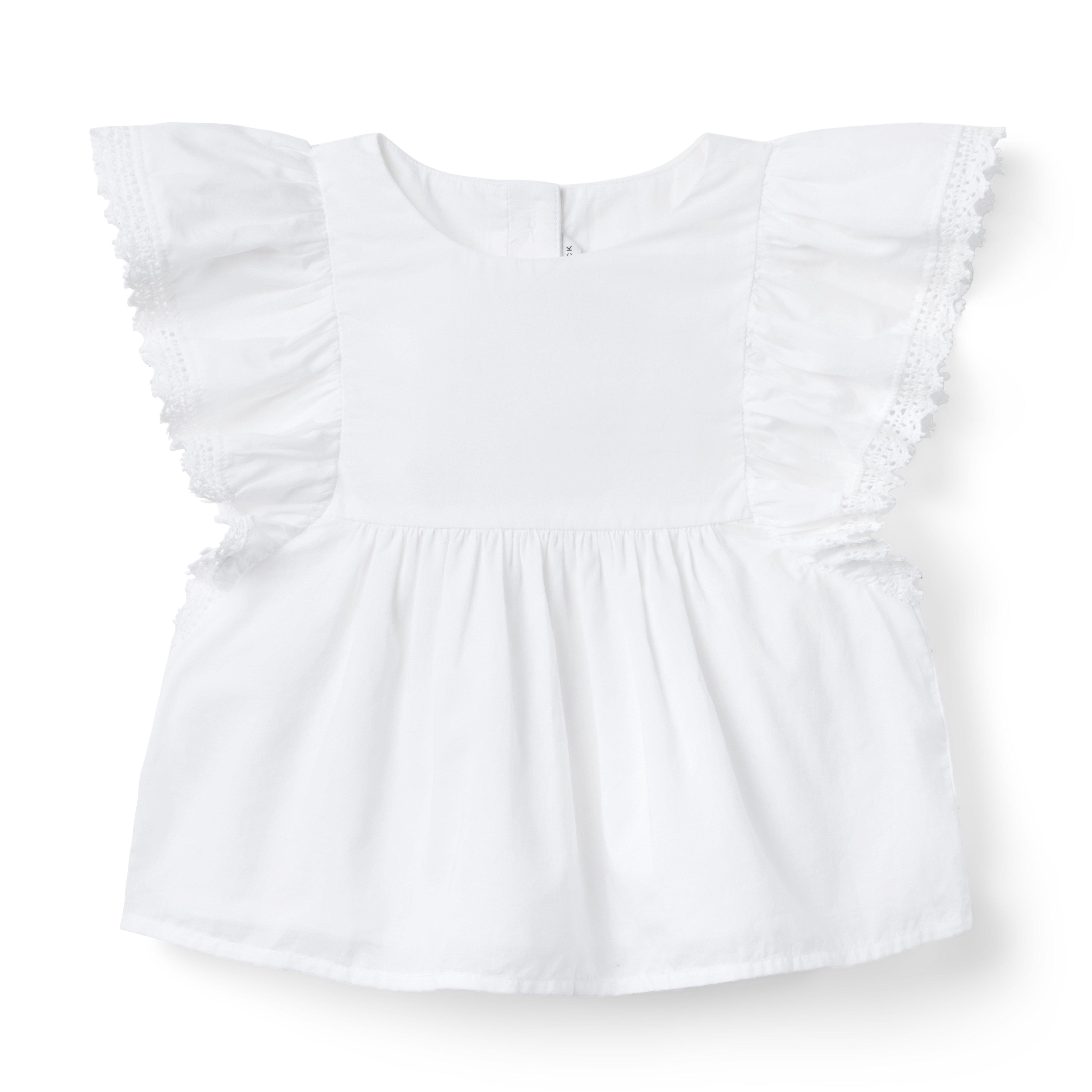 Lace Trim Flutter Sleeve Top