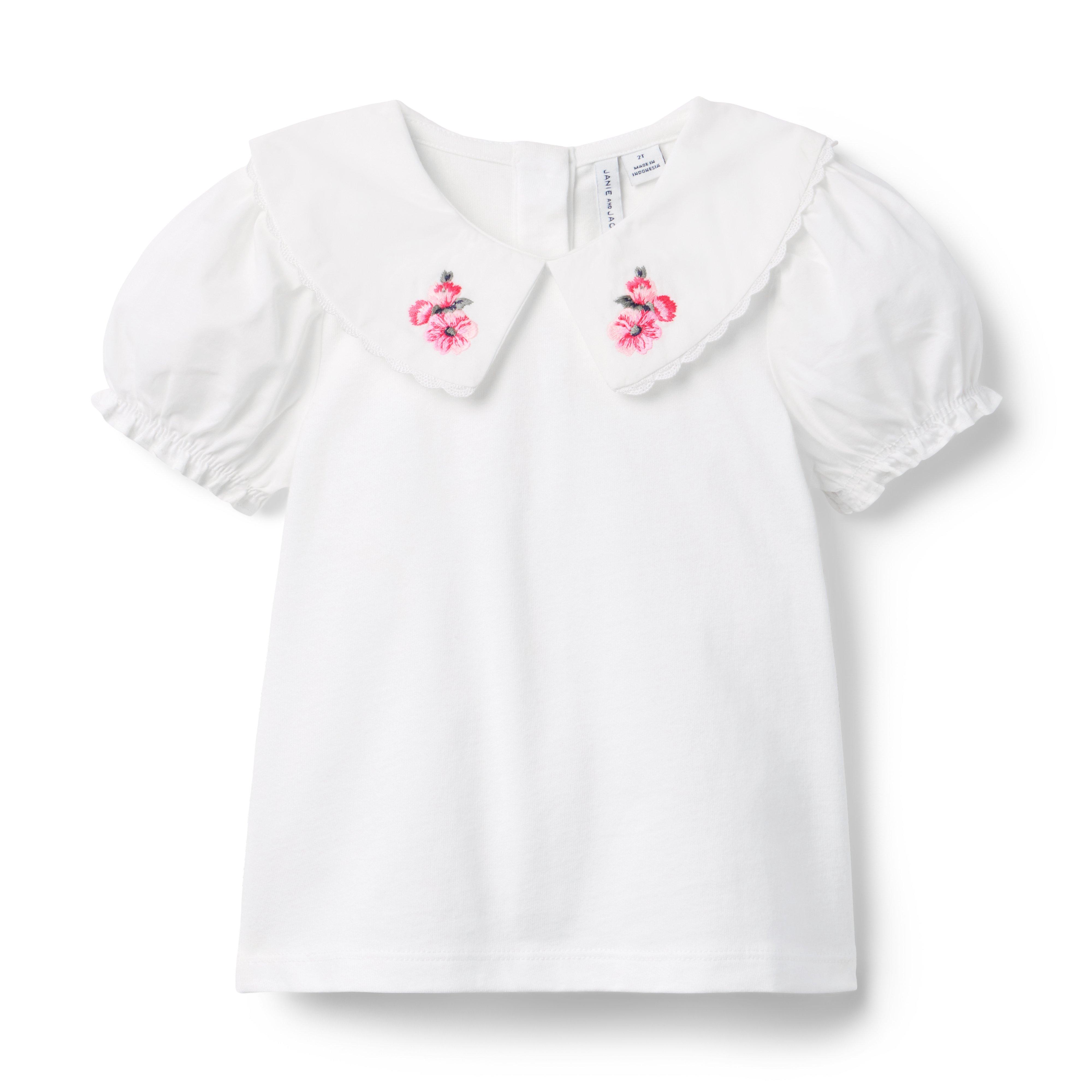 Embroidered Collar Puff Sleeve Top