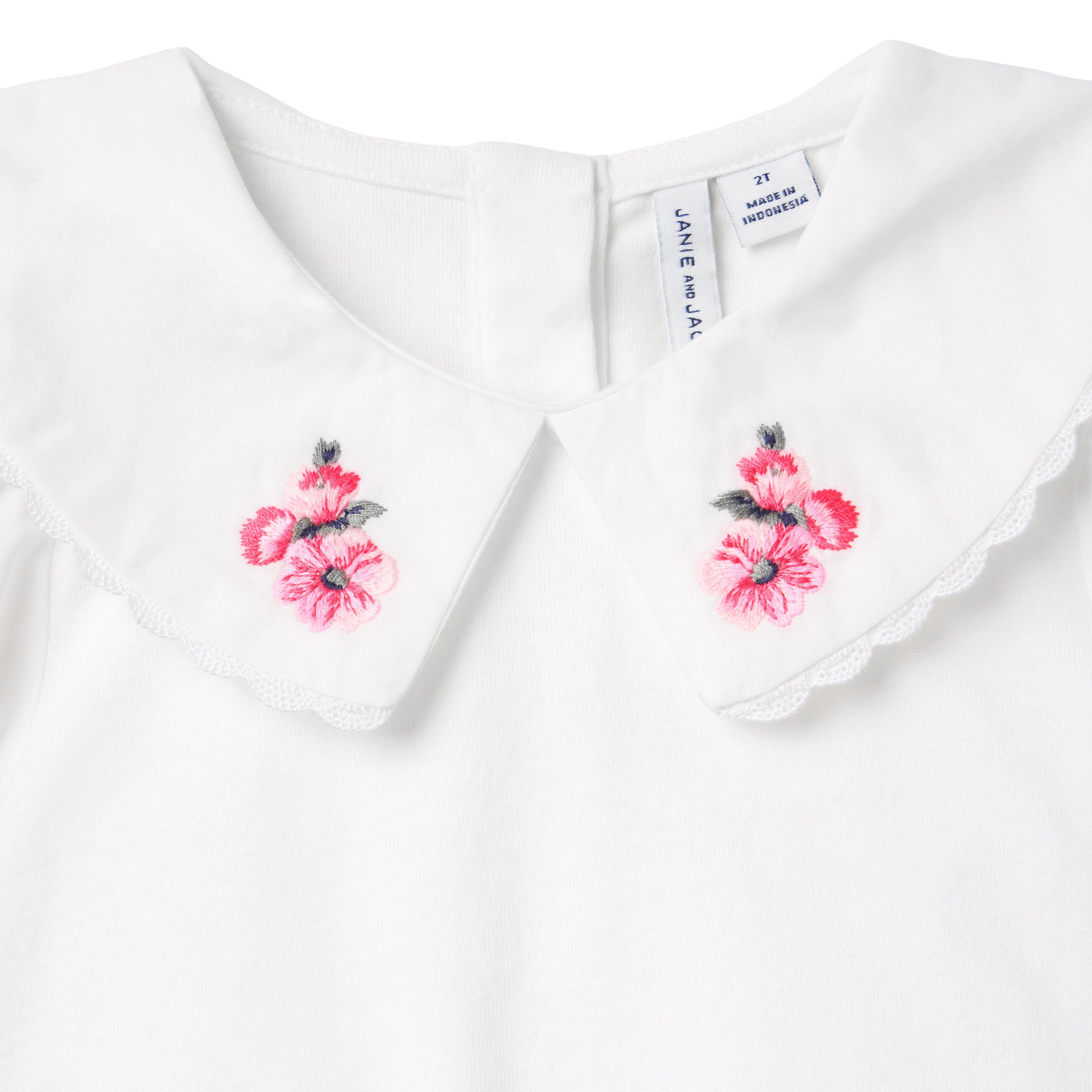 Embroidered Collar Puff Sleeve Top image number 1