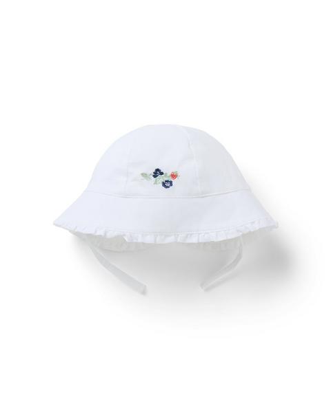Baby Embroidered Strawberry Sun Hat - White