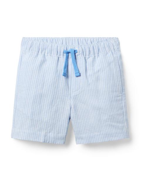 Striped Linen-Cotton Pull-On Short