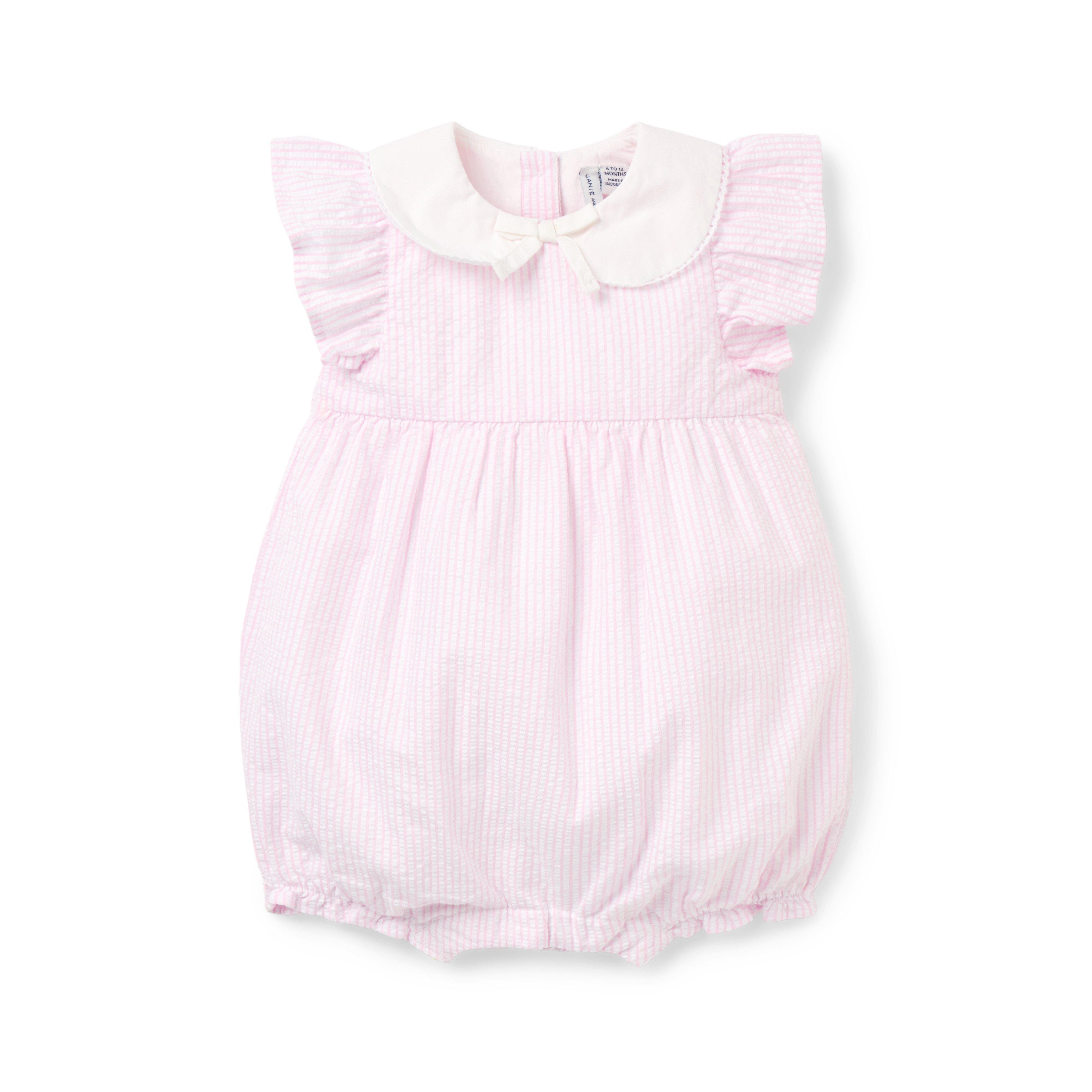 Baby Striped Seersucker Collared Romper