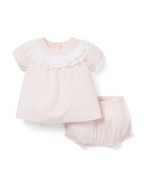 Baby Gingham Eyelet Collar Matching Set