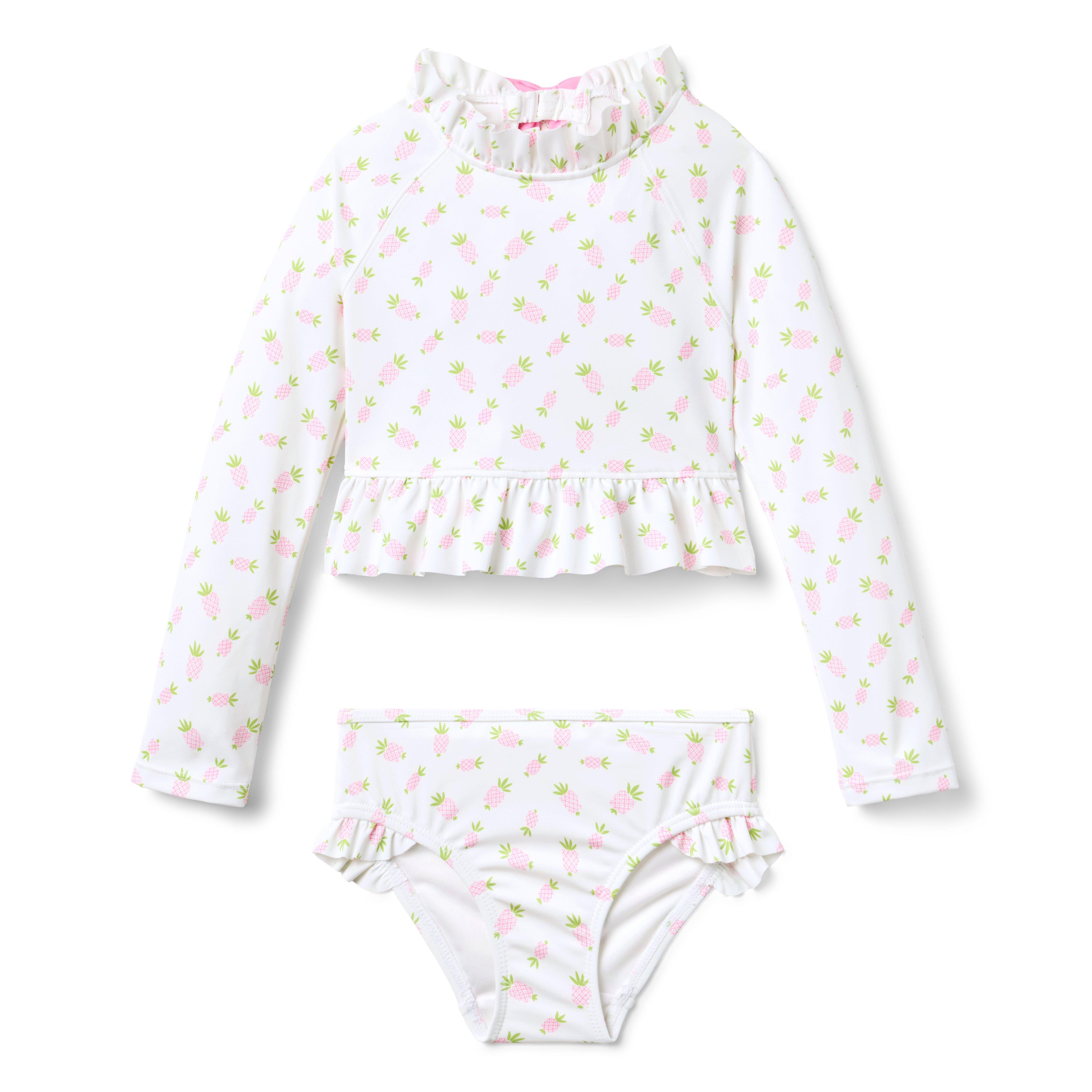 Recycled Pineapple Ruffle Rash Guard Swimsuit