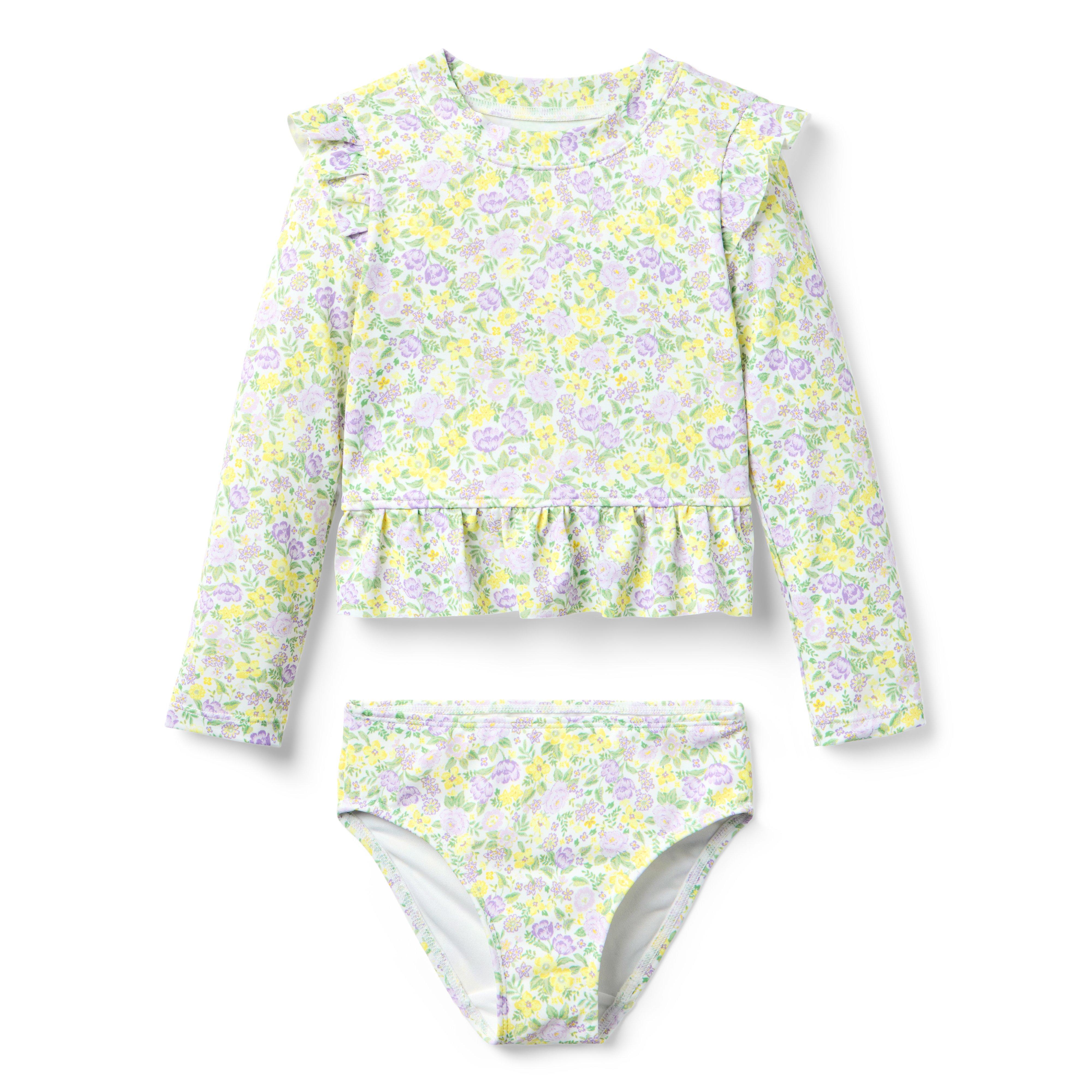 Recycled Floral Ruffle Rash Guard Swimsuit