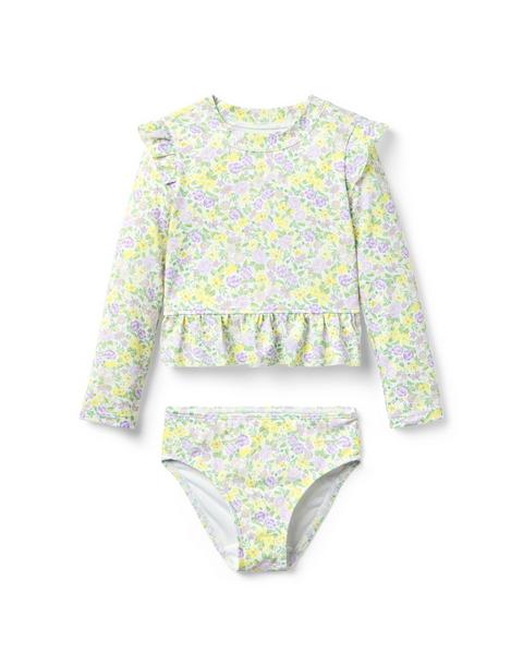 Recycled Floral Ruffle Rash Guard Swimsuit