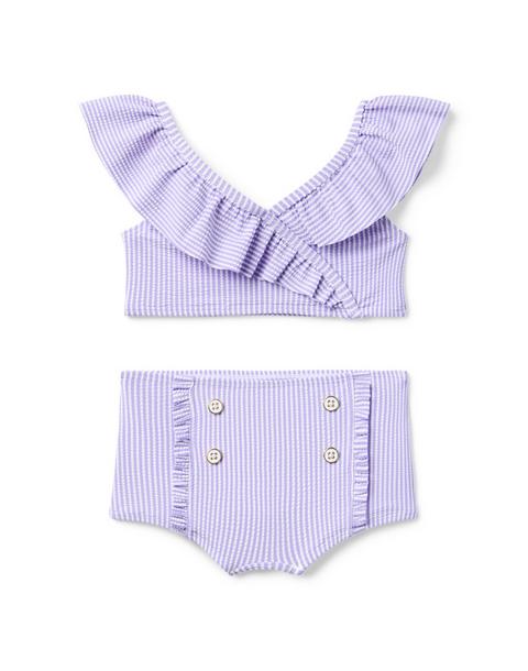 Recycled Striped Ruffle 2-Piece Swimsuit