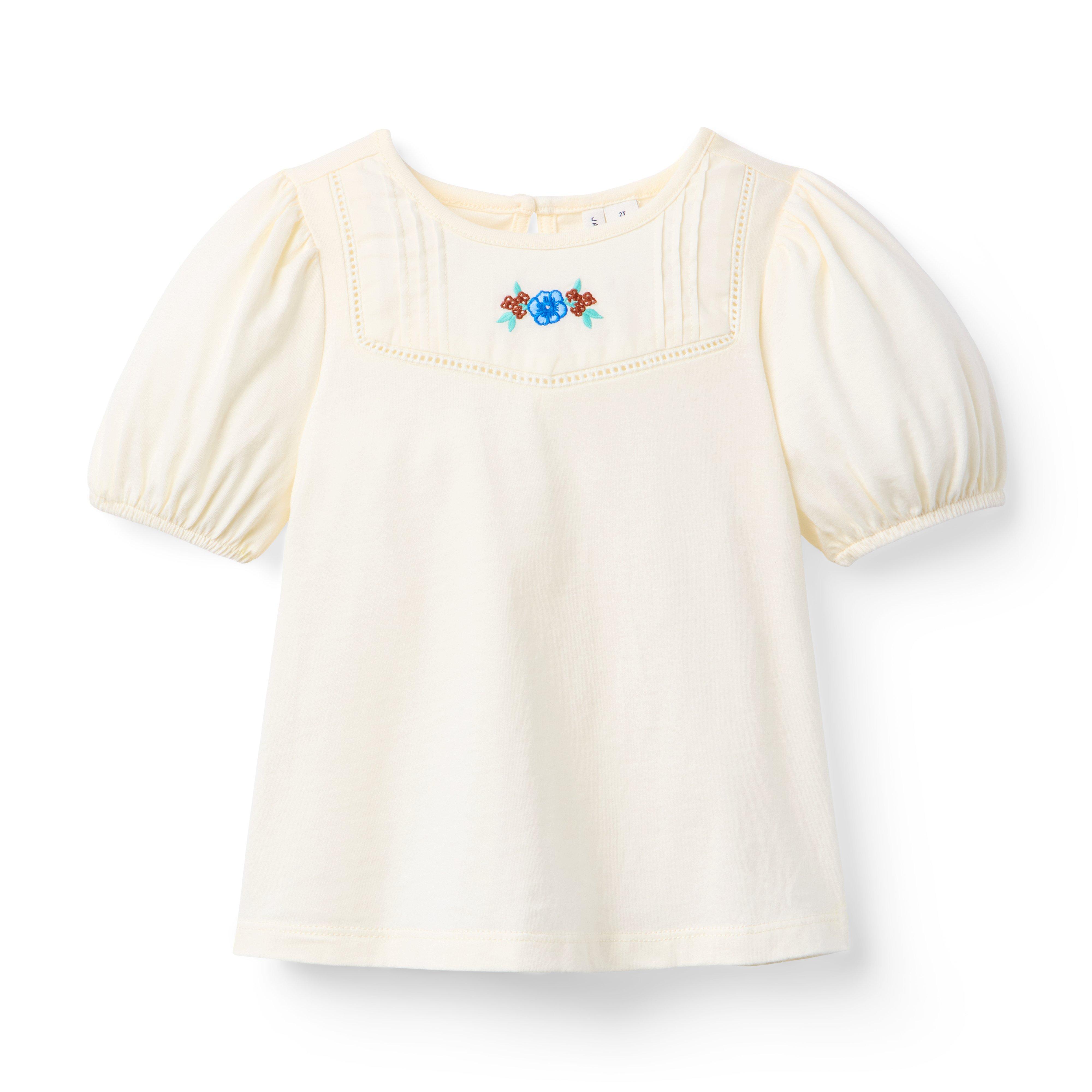 Embroidered Floral Puff Sleeve Top