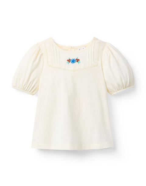 Embroidered Floral Puff Sleeve Top