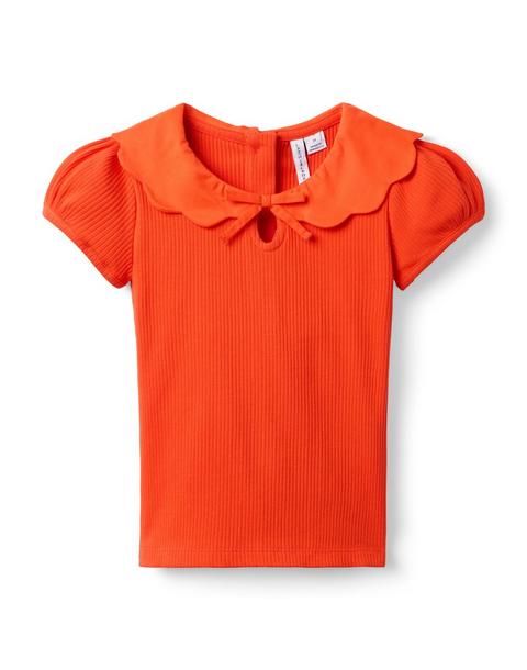 Scalloped Collar Ribbed Top