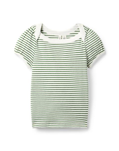 Striped Ribbed Puff Sleeve Top