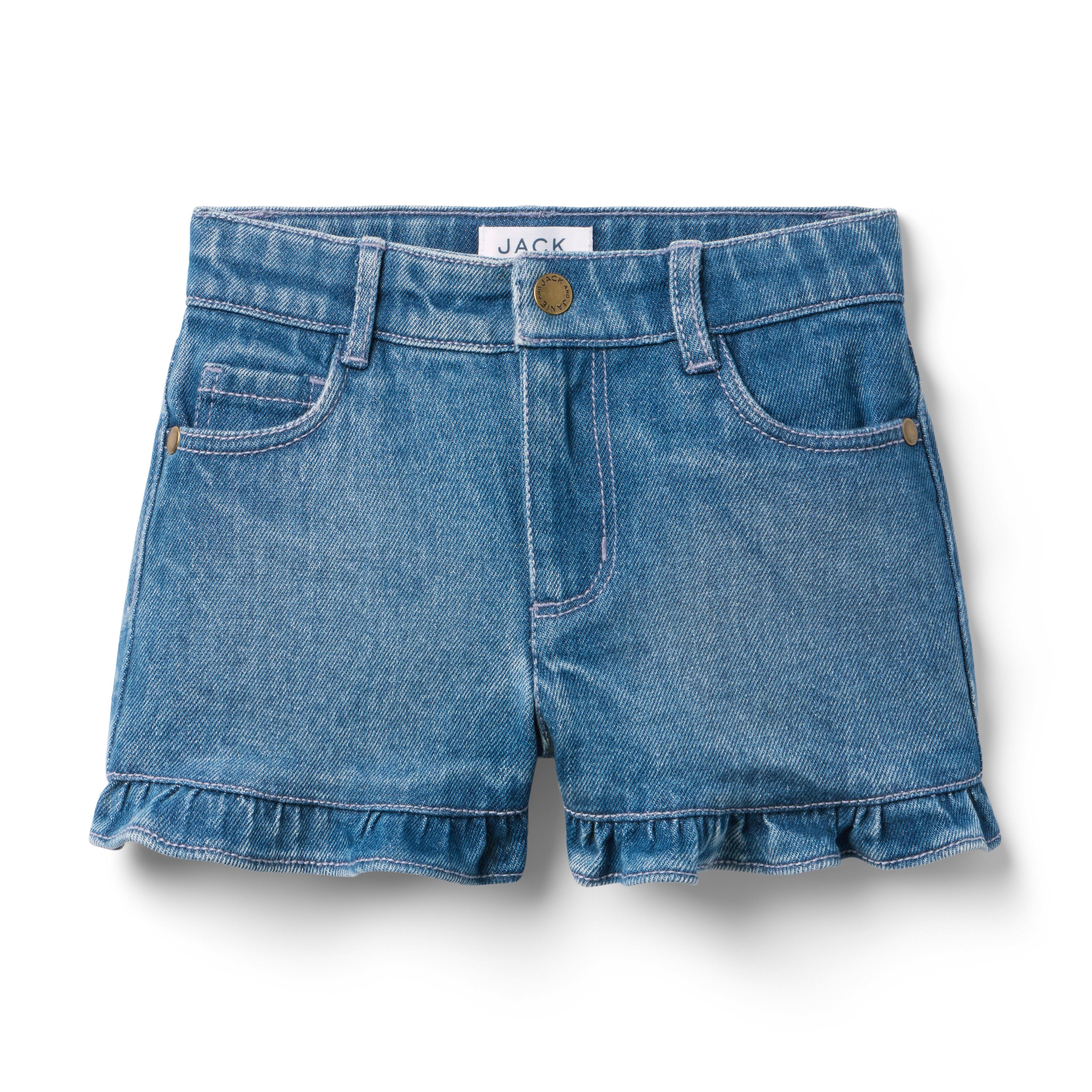 Denim Ruffle Cuff Short In Medium Wash