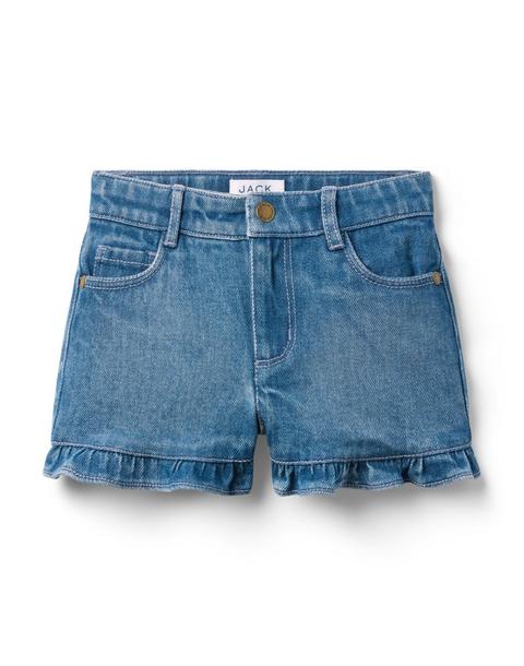 Denim Ruffle Cuff Short In Medium Wash