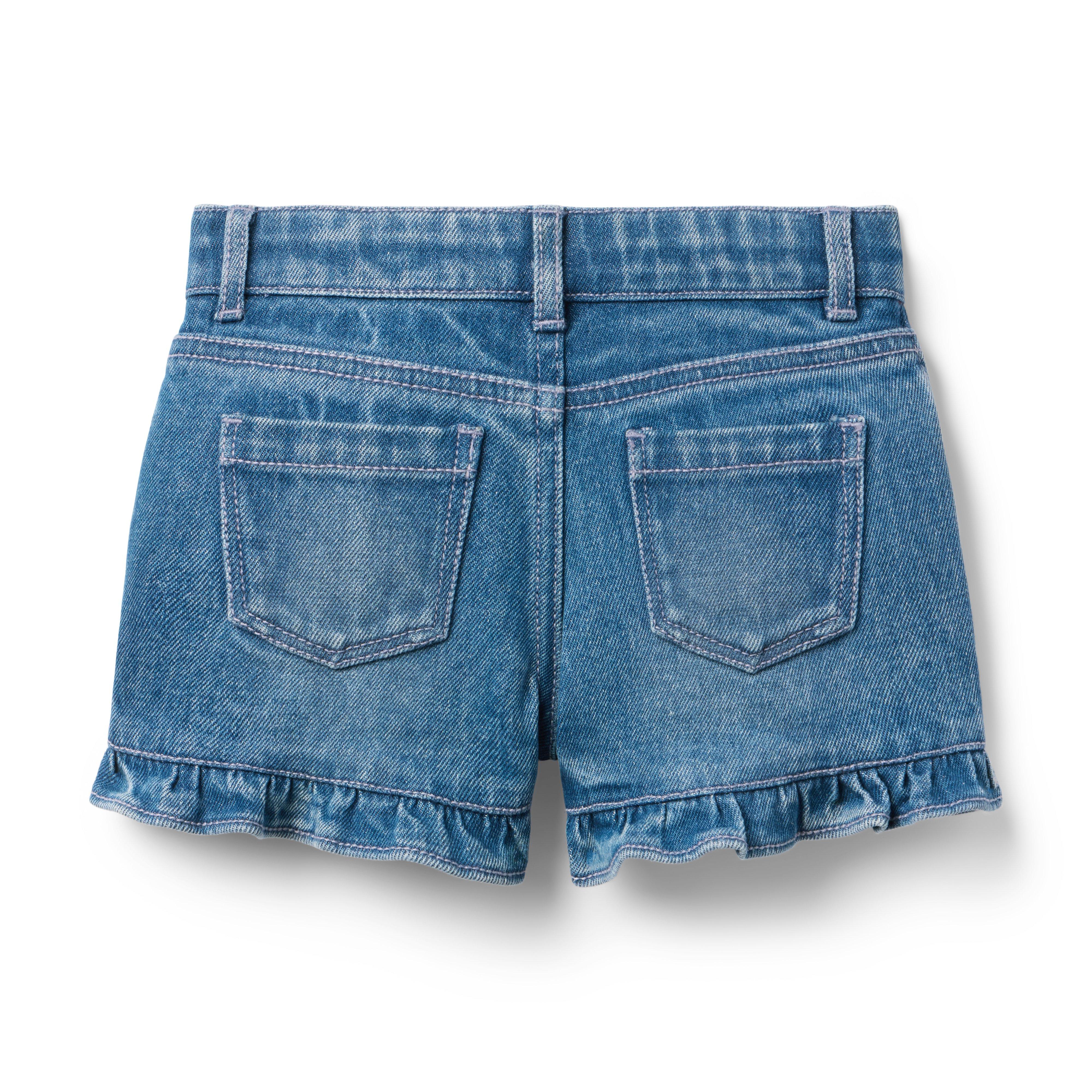 Denim Ruffle Cuff Short In Medium Wash image number 1