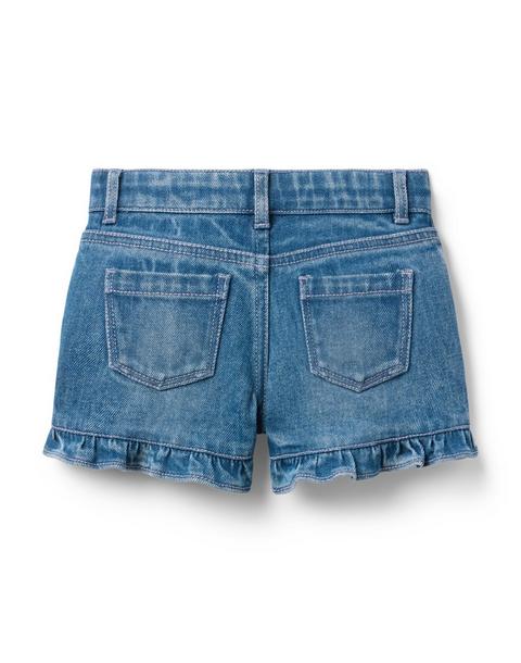 Denim Ruffle Cuff Short In Medium Wash