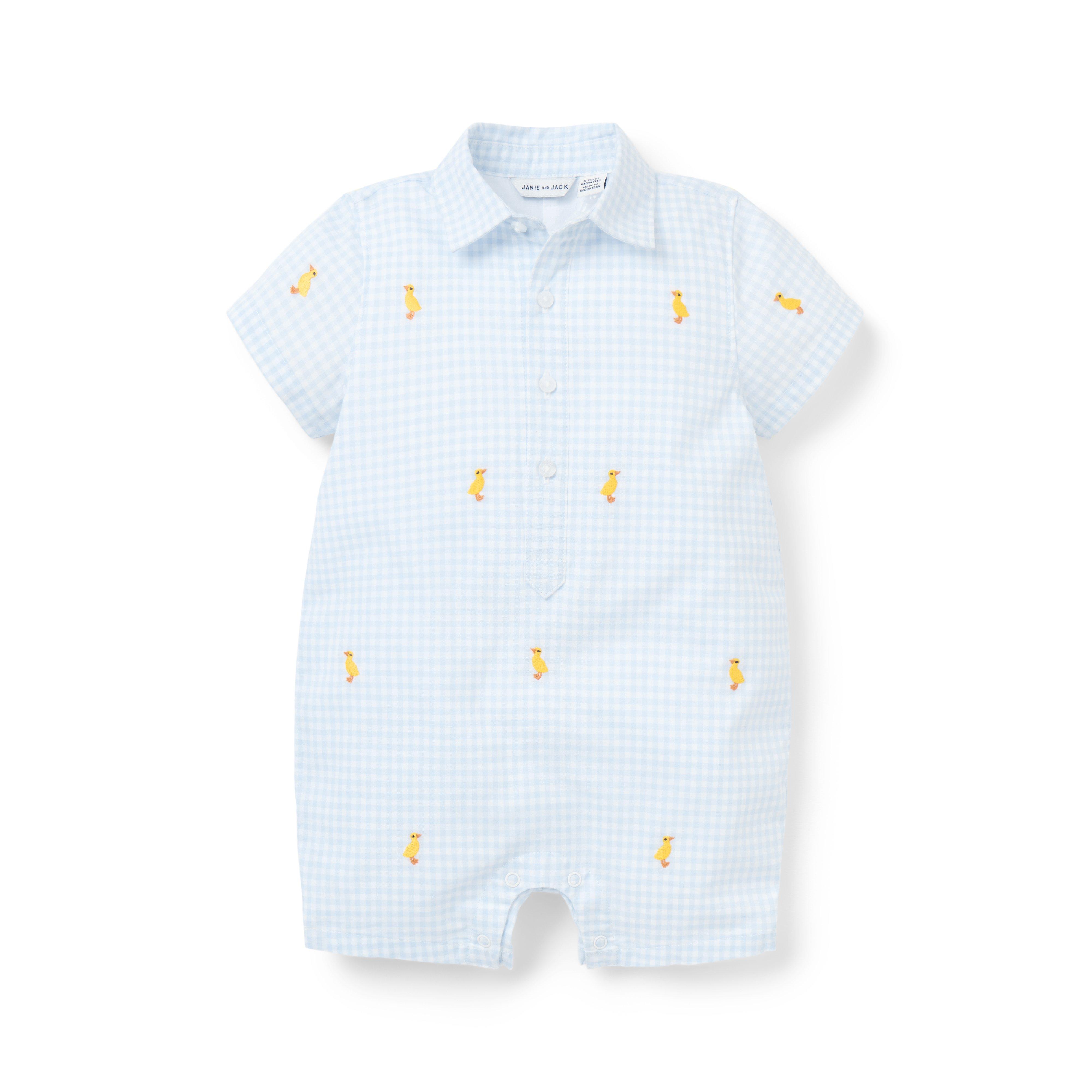 Baby Gingham Embroidered Duck Romper