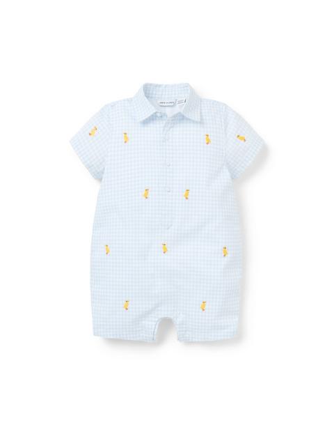 Baby Gingham Embroidered Duck Romper