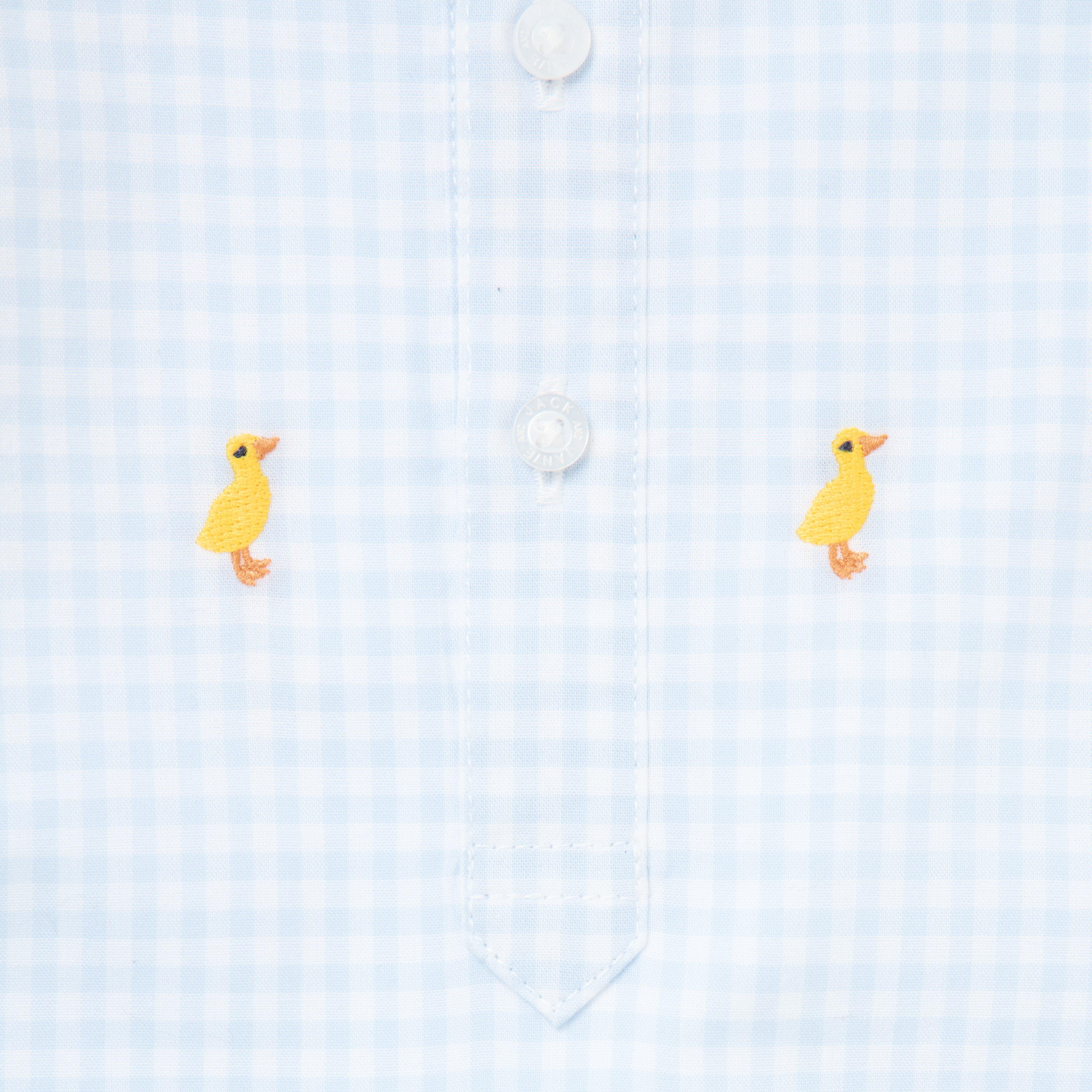 Baby Gingham Embroidered Duck Romper image number 1