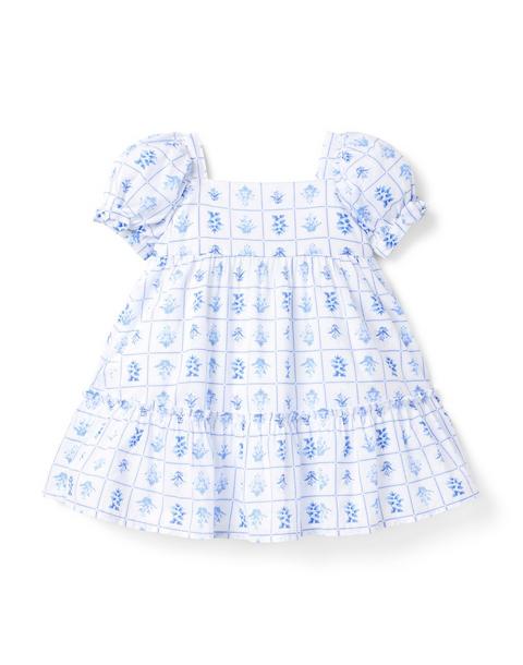 Floral Tile Puff Sleeve Dress