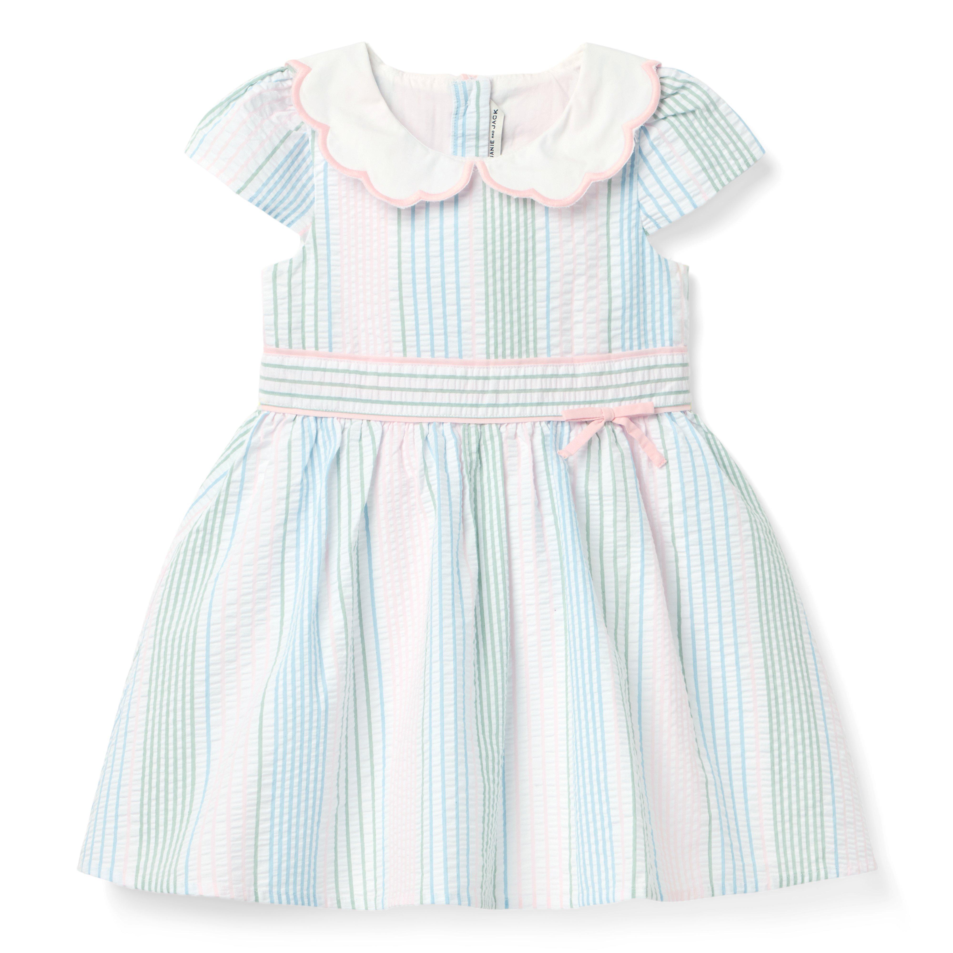 Striped Seersucker Collared Dress
