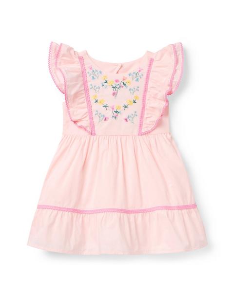 Embroidered Floral Ruffle Dress