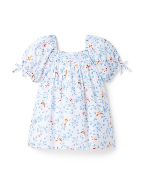 Bird Floral Puff Sleeve Dress