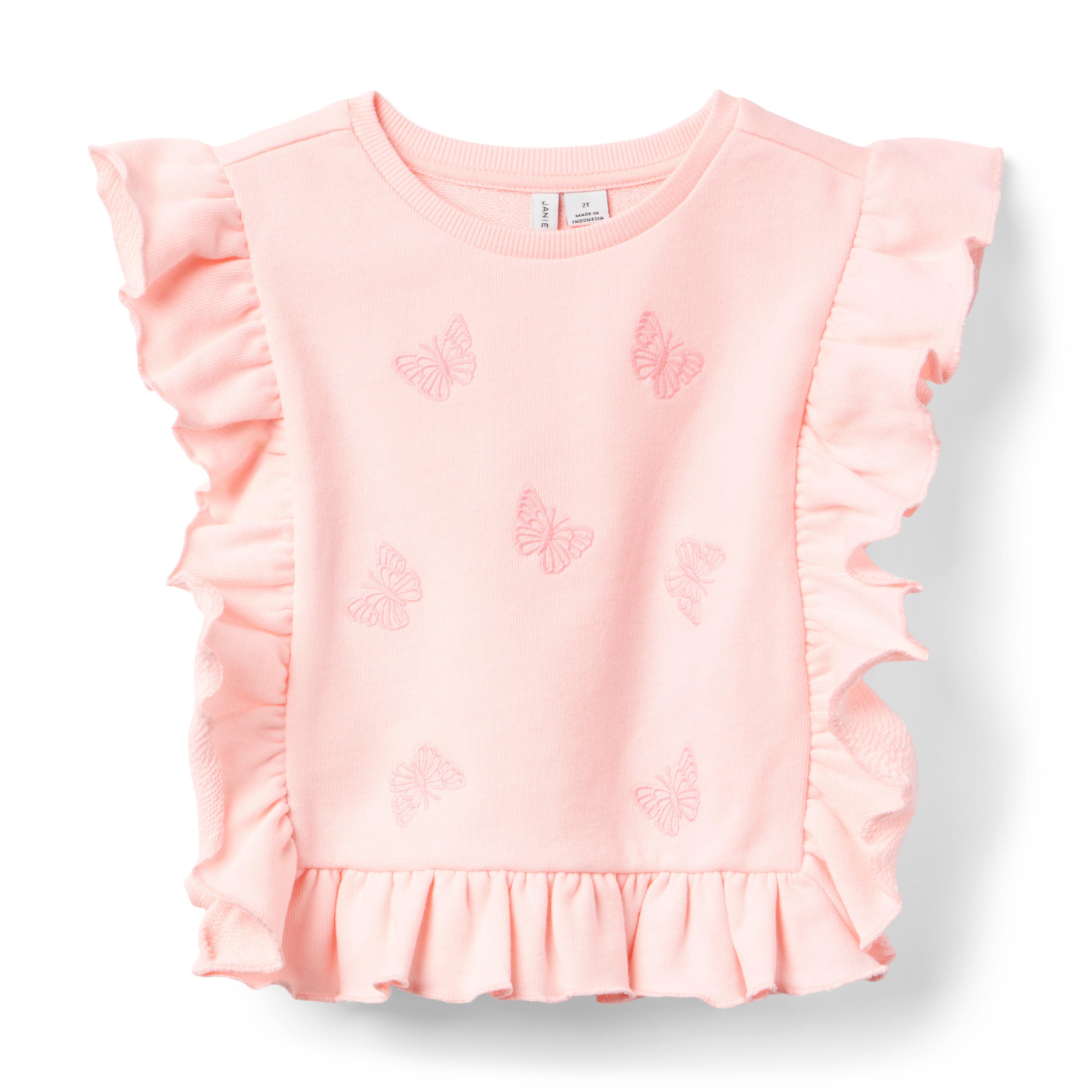 Embroidered Butterfly Ruffle Top