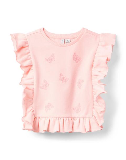Embroidered Butterfly Ruffle Top