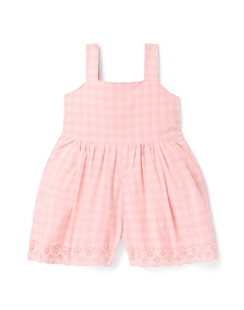 Gingham Eyelet Trim Romper