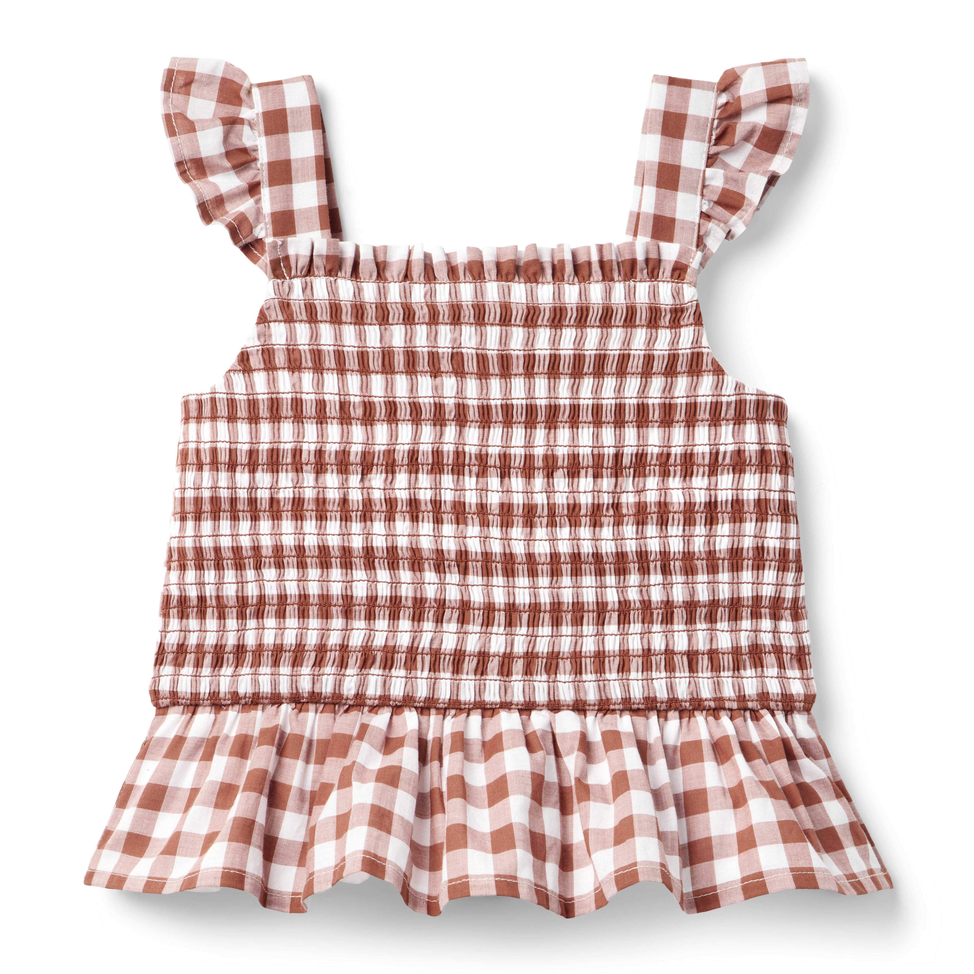 Smocked Gingham Peplum Top