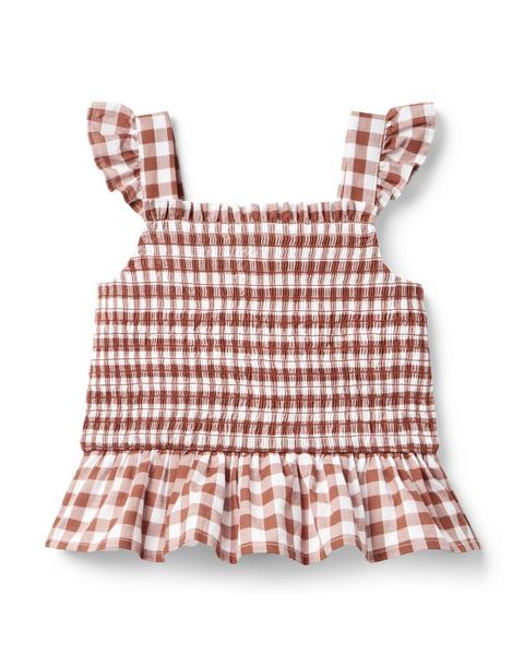 Smocked Gingham Peplum Top