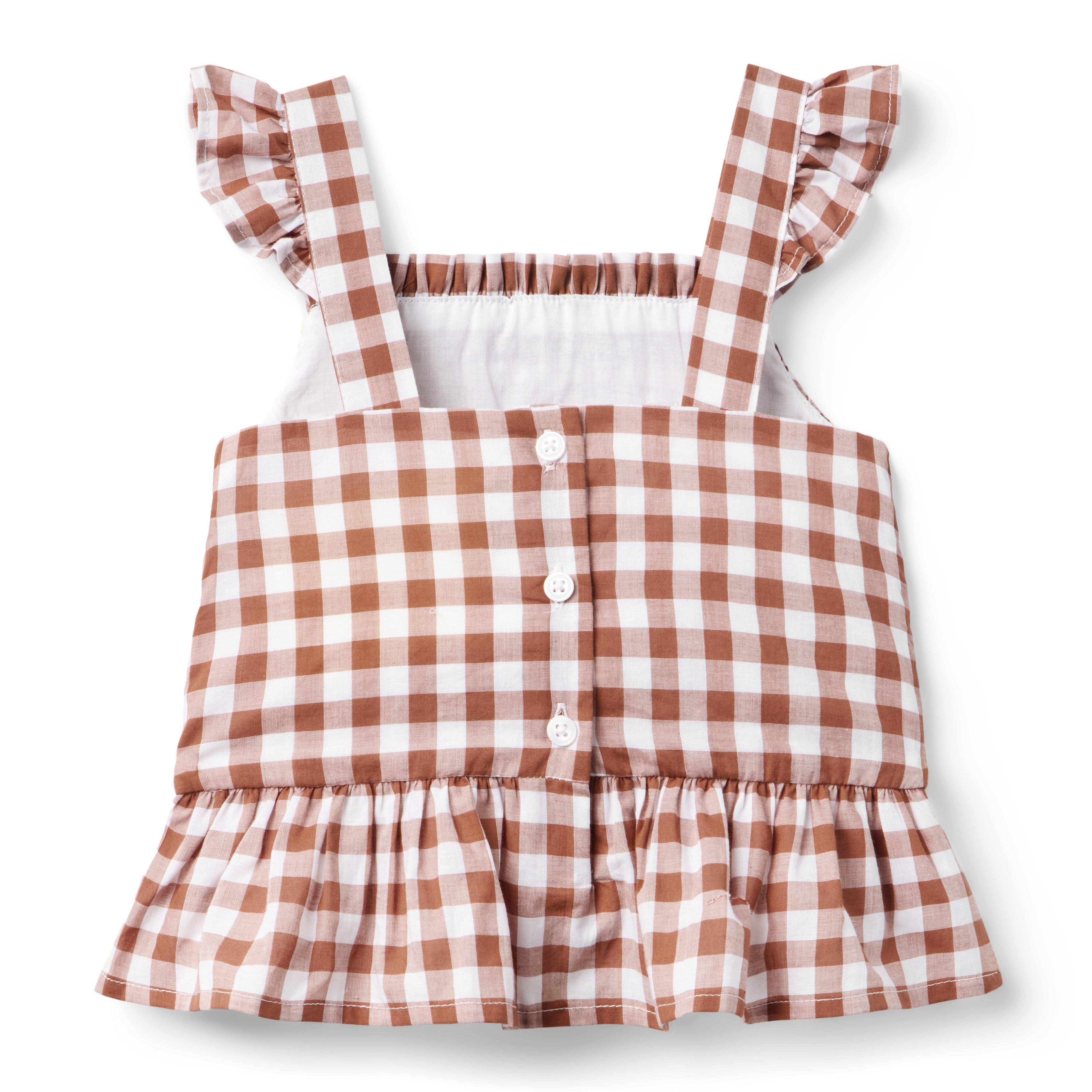 Smocked Gingham Peplum Top image number 1