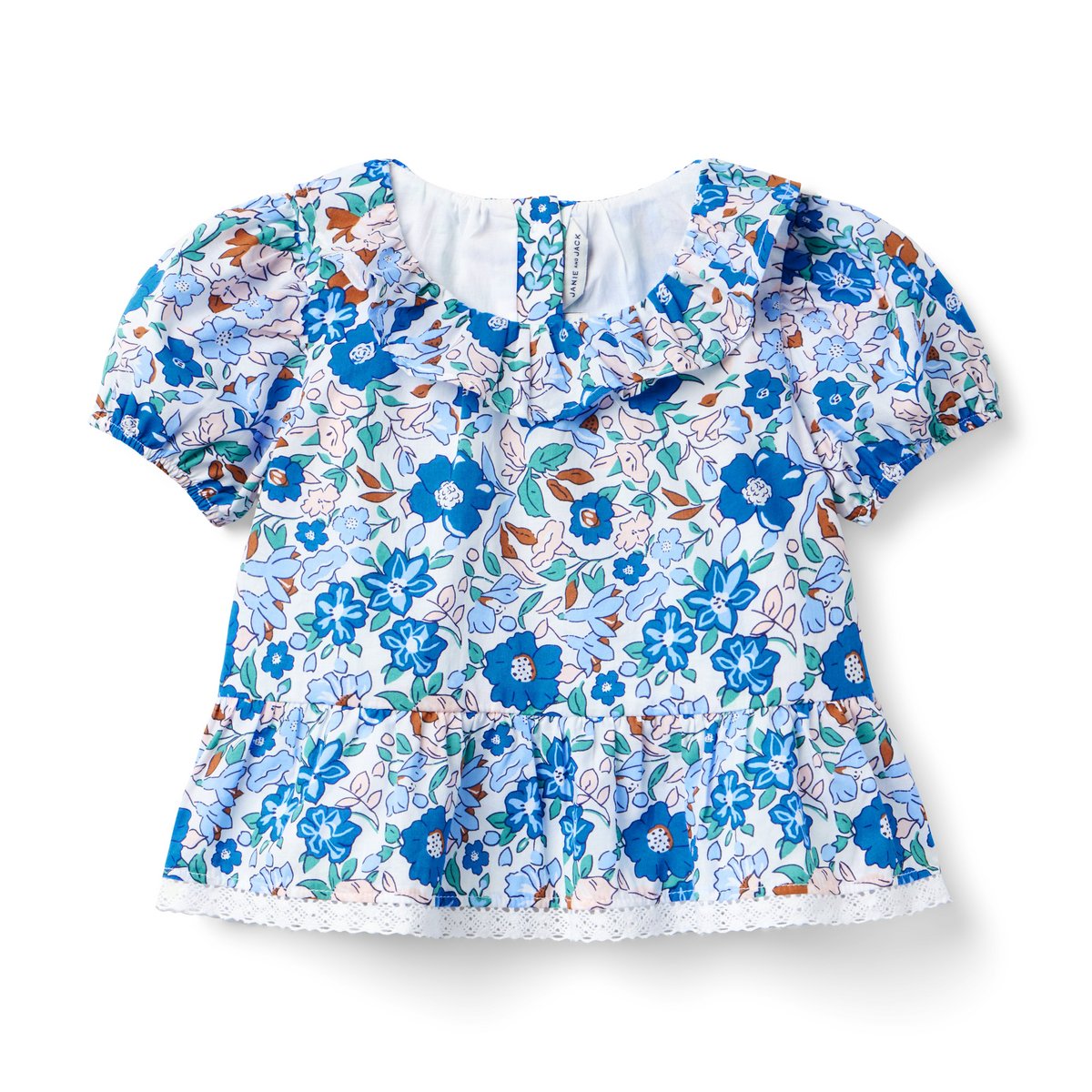 Топ Janie and Jack Floral Ruffle Peplum для девочек, цвет: Синий с принтом — фото 1