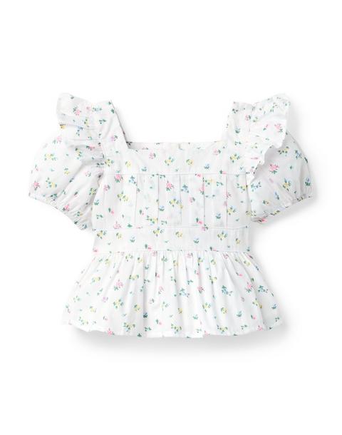 Floral Puff Sleeve Peplum Top