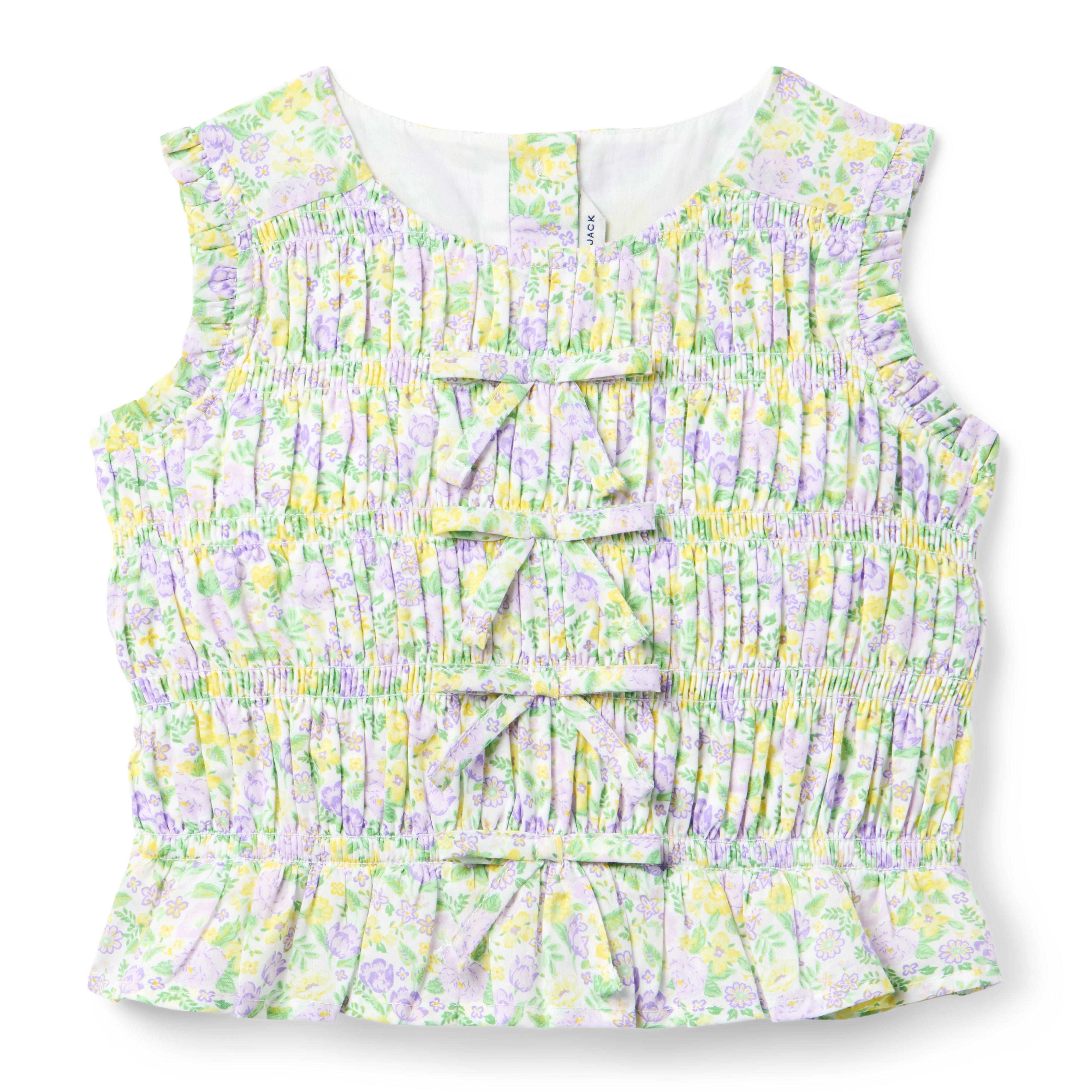 Smocked Floral Bow Top