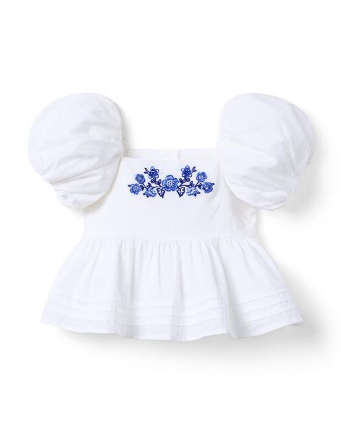 Embroidered Floral Puff Sleeve Top