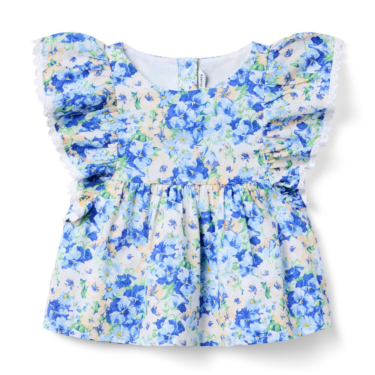Топ Janie and Jack Floral Flutter Sleeve для девочек, цвет: Синий с принтом