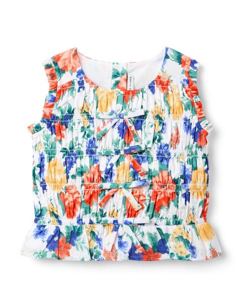 Smocked Floral Bow Top