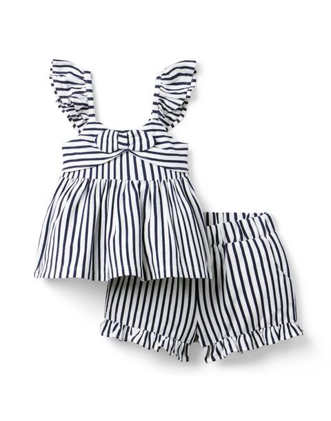 Striped Flutter Sleeve Matching Set