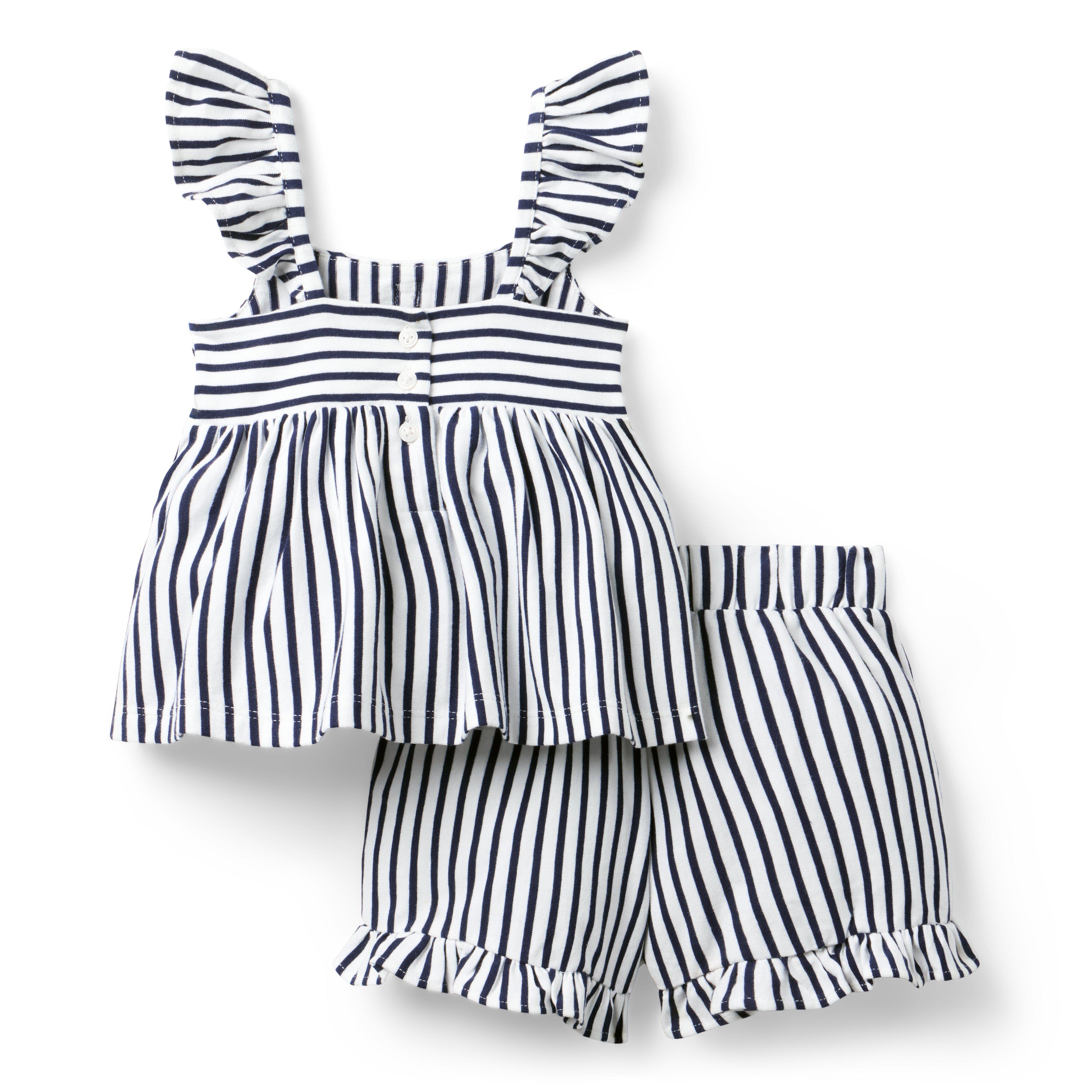 Striped Flutter Sleeve Matching Set image number 2