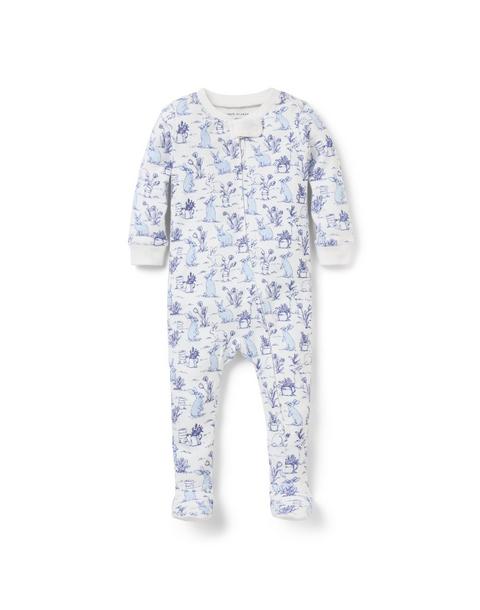 Baby Organic Cotton Bunny Toile Footed Pajama