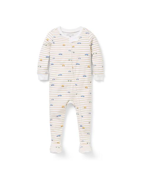 Baby Organic Cotton Striped Car Footed Pajama