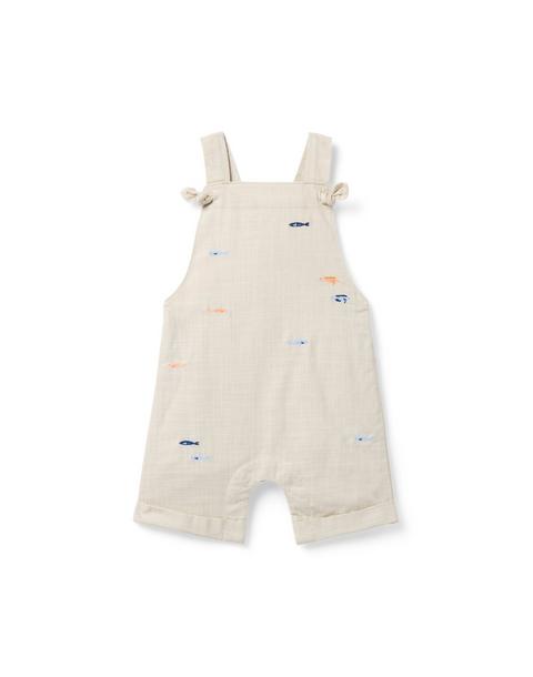 Baby Embroidered Fish Linen-Cotton Overall