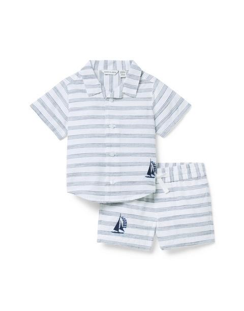 Baby Embroidered Sailboat Striped Matching Set
